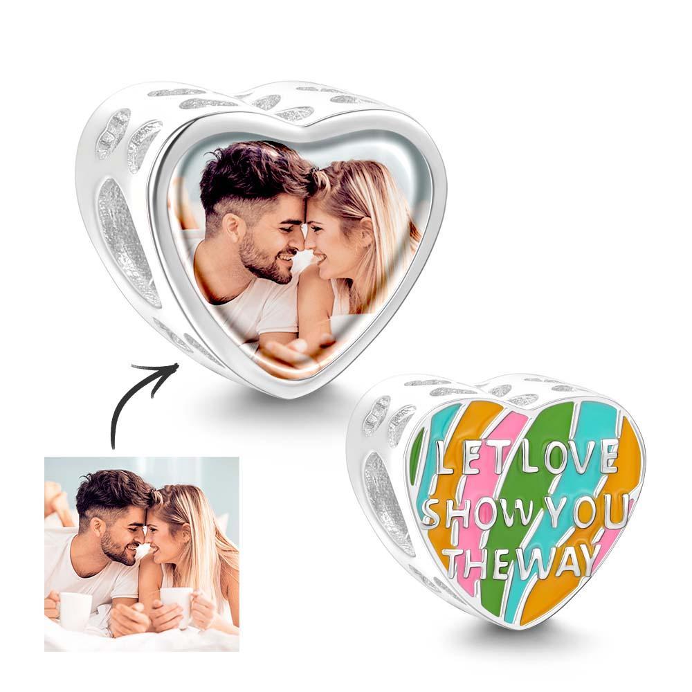 Breloque Photo Personnalisée, Laissez L'amour Vous Montrer Le Chemin, Thème Cœur, Pendentif Coloré, Cadeaux Pour Elle - votrecollierprenomfr