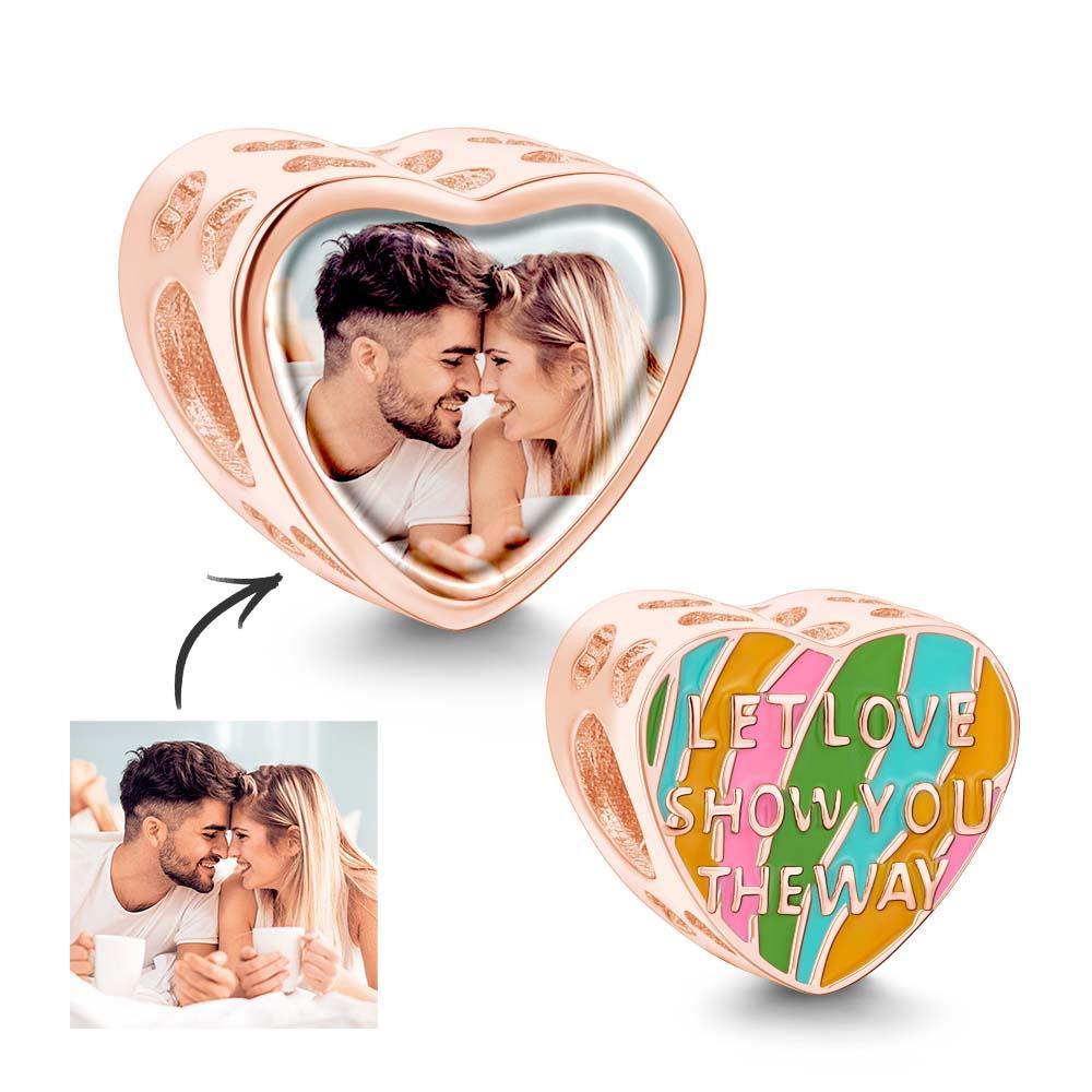 Breloque Photo Personnalisée, Laissez L'amour Vous Montrer Le Chemin, Thème Cœur, Pendentif Coloré, Cadeaux Pour Elle - votrecollierprenomfr