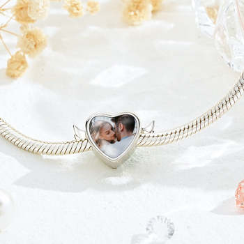 Charm Photo Personnalisé Ange Ailes Ouvertes Coeur - votrecollierprenomfr