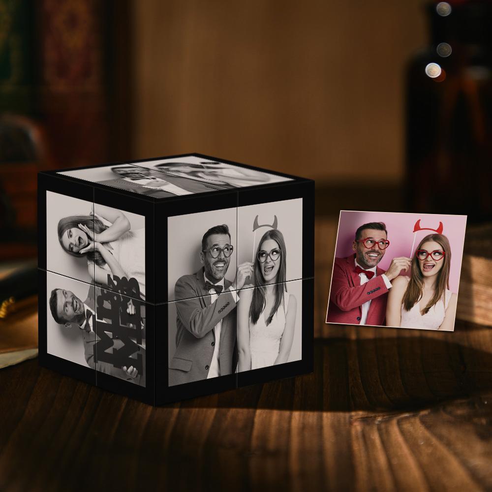 Cadre Photo Personnalisé, Décoration De Maison, Multiphoto, Filtre Noir, Rubix Cube, Cadeau De Fête Des Pères Pour Papa - votrecollierprenomfr