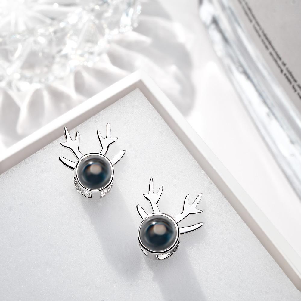 Boucle D'oreille Avec Photo De Projection Personnalisée, Motif De Corne De Cerf, Cadeaux Créatifs - votrecollierprenomfr
