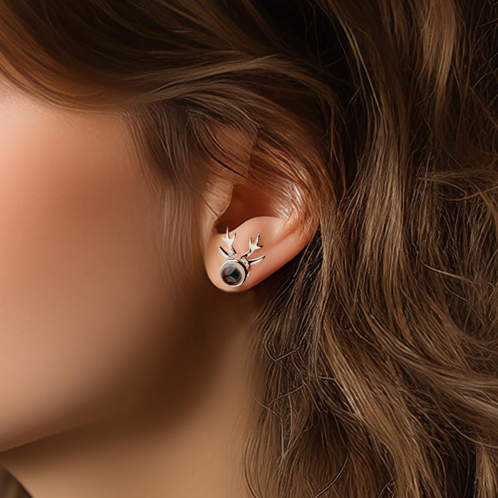 Boucle D'oreille Avec Photo De Projection Personnalisée, Motif De Corne De Cerf, Cadeaux Créatifs - votrecollierprenomfr