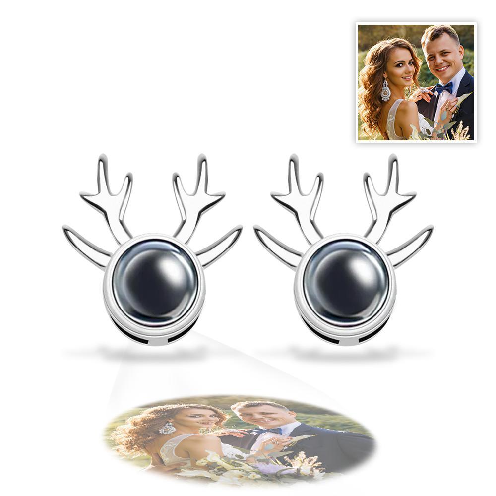 Boucle D'oreille Avec Photo De Projection Personnalisée, Motif De Corne De Cerf, Cadeaux Créatifs - votrecollierprenomfr
