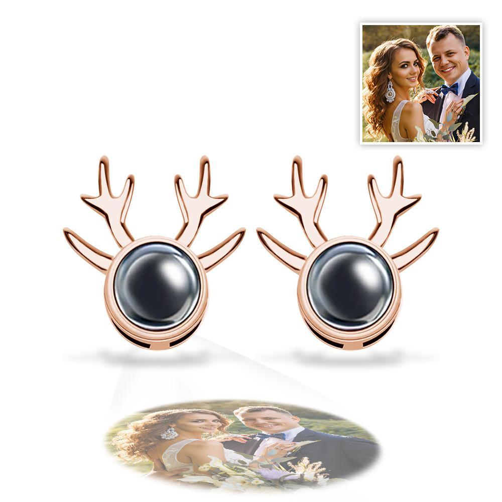 Boucle D'oreille Avec Photo De Projection Personnalisée, Motif De Corne De Cerf, Cadeaux Créatifs - votrecollierprenomfr