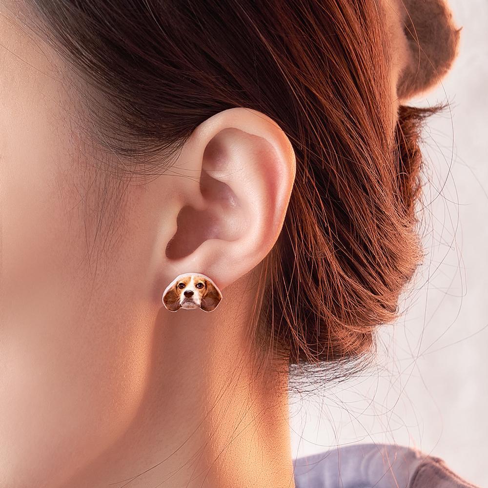 Boucles D'oreilles Personnalisées En Forme De Visage De Chien, Clous D'oreilles Avec Photo Personnalisée, Cadeaux Anti-allergie Pour Maman De Chien - votrecollierprenomfr