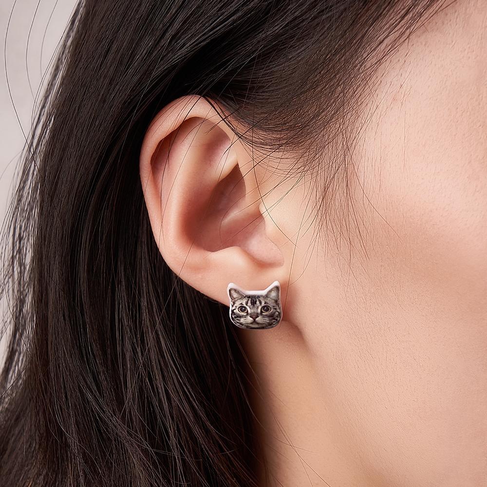 Boucles D'oreilles Personnalisées En Forme De Visage De Chien, Clous D'oreilles Avec Photo Personnalisée, Cadeaux Anti-allergie Pour Maman De Chien - votrecollierprenomfr