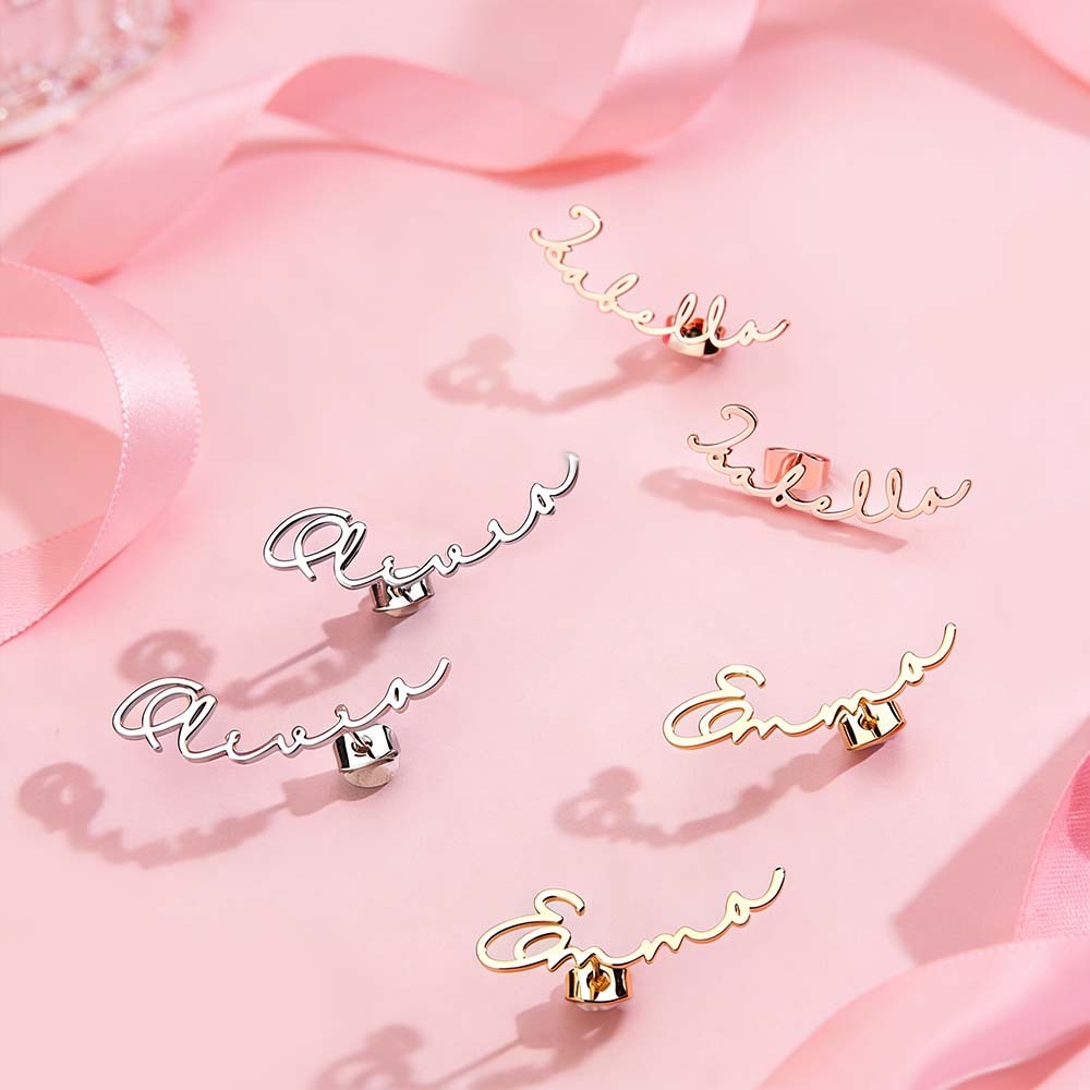 Boucles D'oreilles Personnalisées Avec Prénom - Boucles D'oreilles Tendance Avec Prénom En Écriture Cursive - Idée Cadeau Pour Votre Copine - votrecollierprenomfr