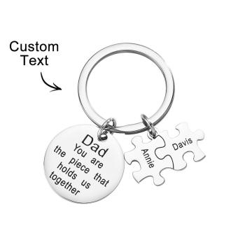 Porte-clés Cercle Puzzle Gravé Porte-clés Personnalisé Cadeau Fête Des Pères - votrecollierprenomfr