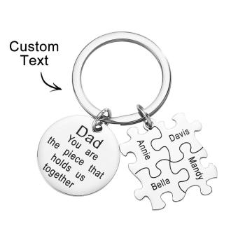 Porte-clés Cercle Puzzle Gravé Porte-clés Personnalisé Cadeau Fête Des Pères - votrecollierprenomfr