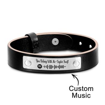 Bracelet Soundwaves Personnalisé En Cuir Cadeaux De Musique Créative - votrecollierprenomfr