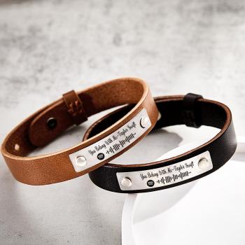 Bracelet Soundwaves Personnalisé En Cuir Cadeaux De Musique Créative - votrecollierprenomfr