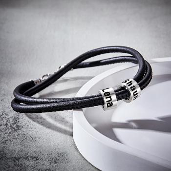 Bracelet De Perles Gravées Personnalisées Pour Hommes Cadeaux En Cuir Noir Tressé - votrecollierprenomfr