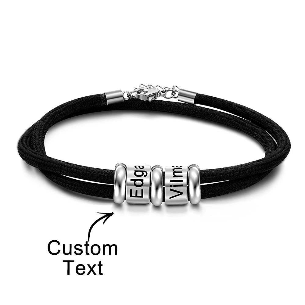 Bracelet Tressé En Perles Gravées Personnalisées Bracelet Personnalisé Avec Nom Cadeau De Fête Des Pères - votrecollierprenomfr