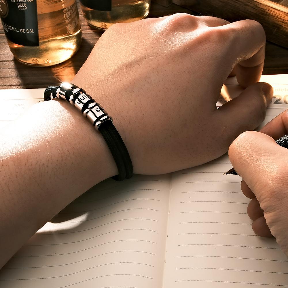 Bracelet Tressé En Perles Gravées Personnalisées Bracelet Personnalisé Avec Nom Cadeau De Fête Des Pères - votrecollierprenomfr