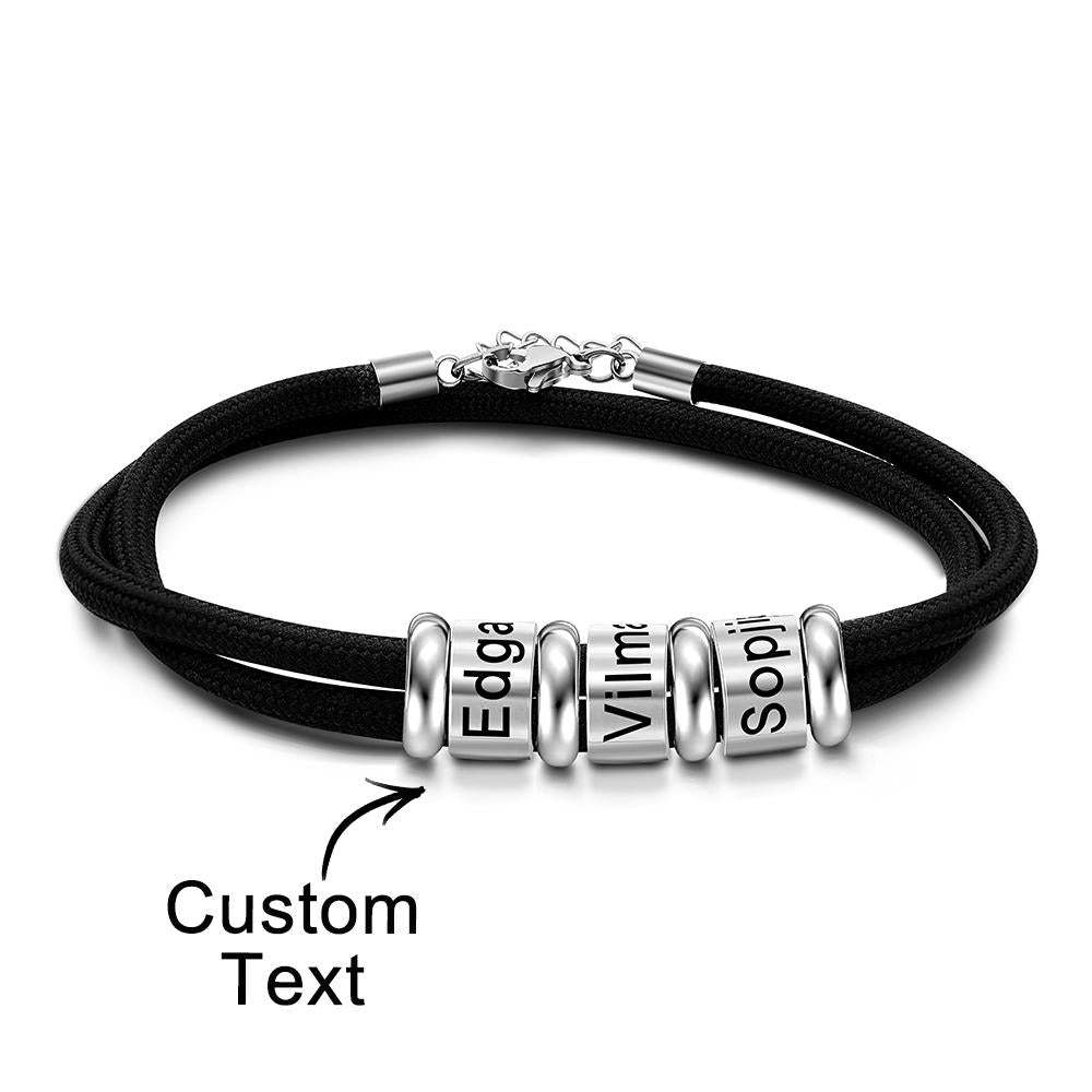 Bracelet Tressé En Perles Gravées Personnalisées Bracelet Personnalisé Avec Nom Cadeau De Fête Des Pères - votrecollierprenomfr