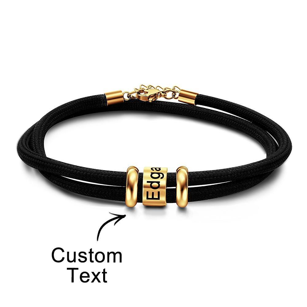 Bracelet Tressé En Perles Gravées Personnalisées Bracelet Personnalisé Avec Nom Cadeau De Fête Des Pères - votrecollierprenomfr