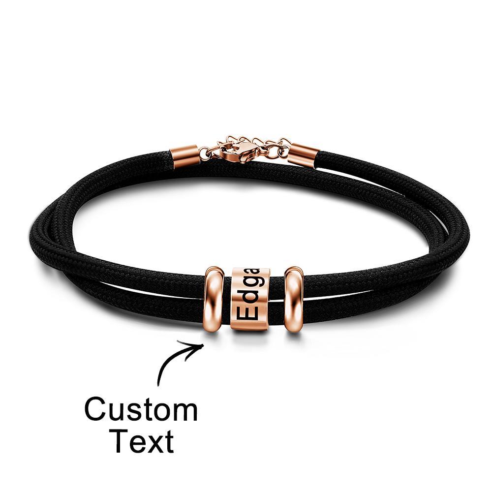 Bracelet Tressé En Perles Gravées Personnalisées Bracelet Personnalisé Avec Nom Cadeau De Fête Des Pères - votrecollierprenomfr