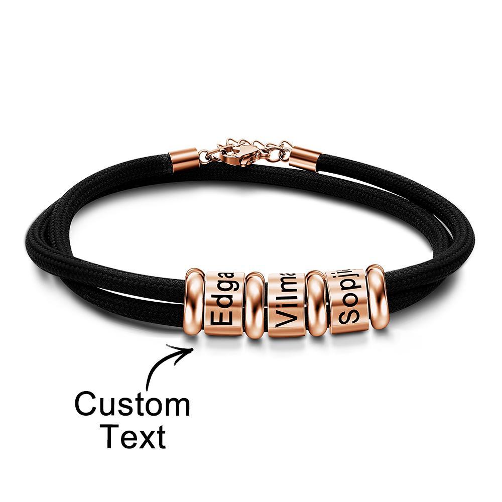 Bracelet Tressé En Perles Gravées Personnalisées Bracelet Personnalisé Avec Nom Cadeau De Fête Des Pères - votrecollierprenomfr