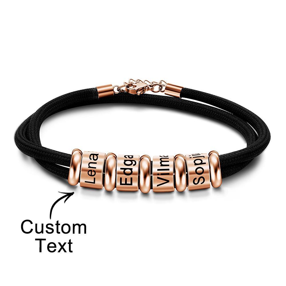 Bracelet Tressé En Perles Gravées Personnalisées Bracelet Personnalisé Avec Nom Cadeau De Fête Des Pères - votrecollierprenomfr