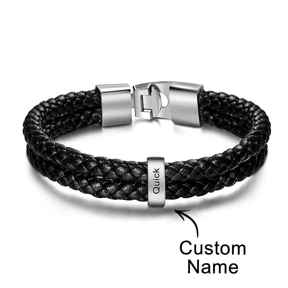 Bracelet Prénom Personnalisé Cuir Tressé Cadeaux Personnalisés Homme - votrecollierprenomfr