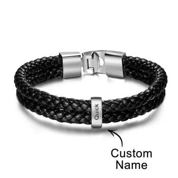Bracelet Prénom Personnalisé Cuir Tressé Cadeaux Personnalisés Homme - votrecollierprenomfr