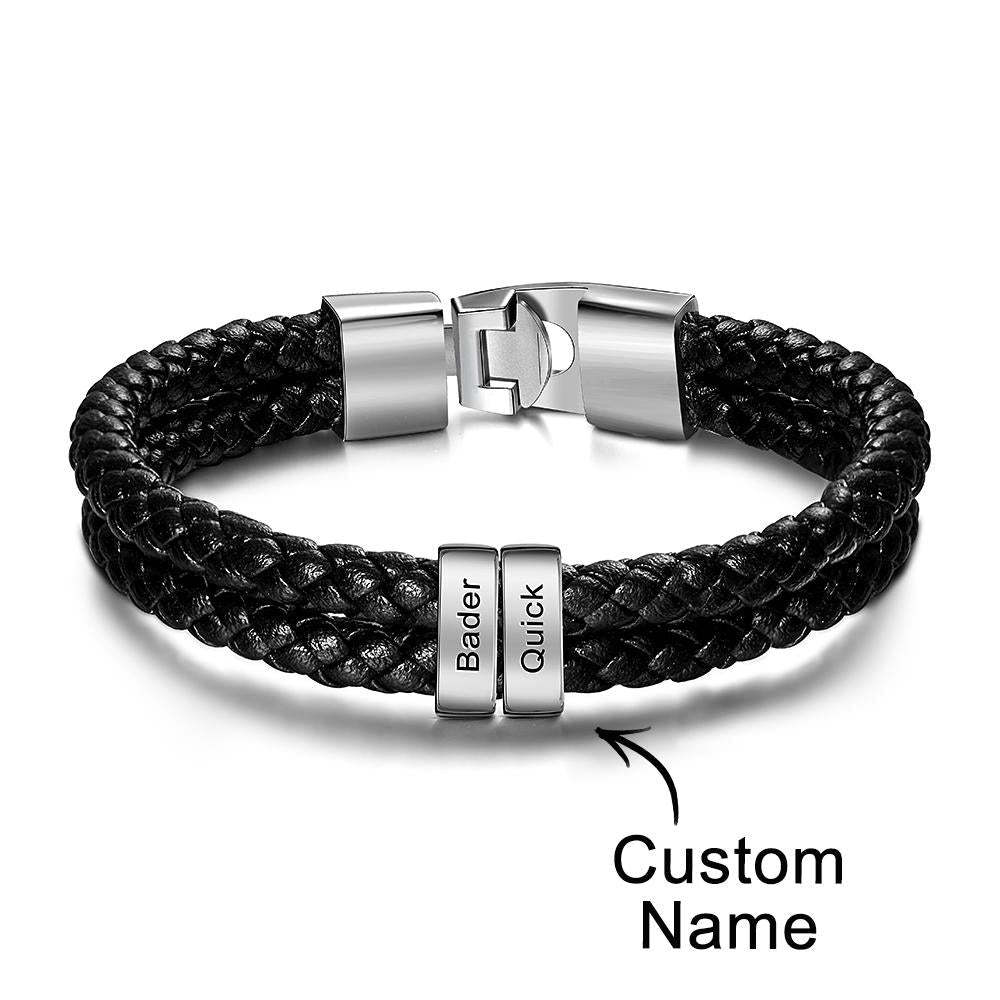 Bracelet Prénom Personnalisé Cuir Tressé Cadeaux Personnalisés Homme - votrecollierprenomfr