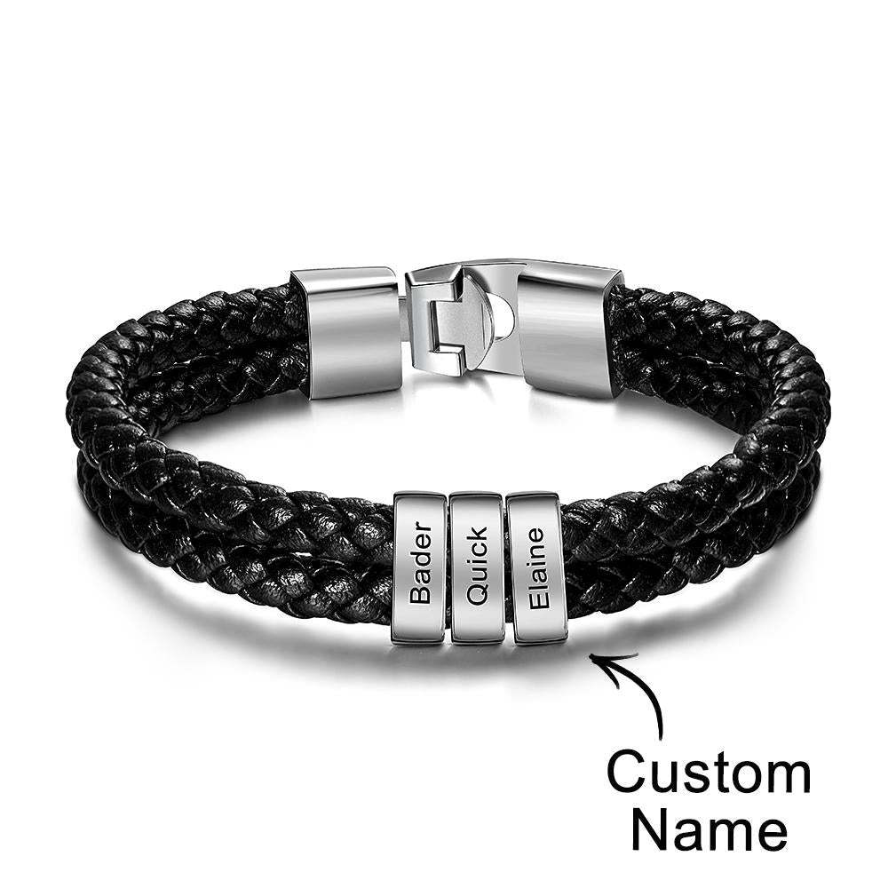 Bracelet Prénom Personnalisé Cuir Tressé Cadeaux Personnalisés Homme - votrecollierprenomfr