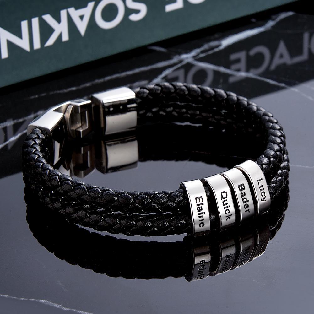 Bracelet Prénom Personnalisé Cuir Tressé Cadeaux Personnalisés Homme - votrecollierprenomfr