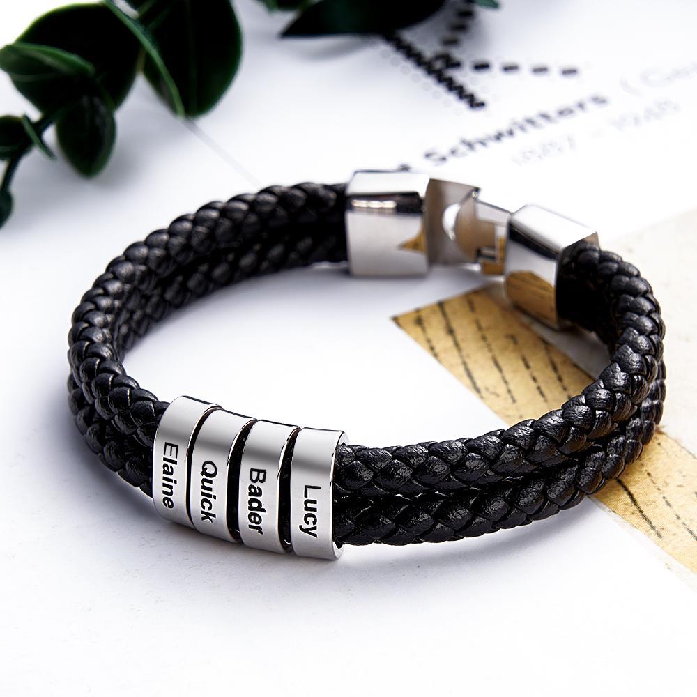Bracelet Prénom Personnalisé Cuir Tressé Cadeaux Personnalisés Homme - votrecollierprenomfr