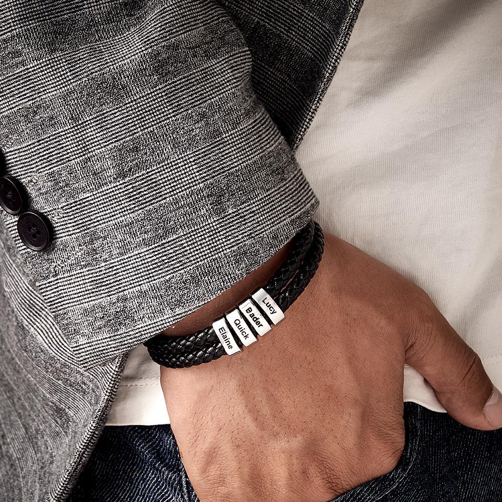 Bracelet Prénom Personnalisé Cuir Tressé Cadeaux Personnalisés Homme - votrecollierprenomfr