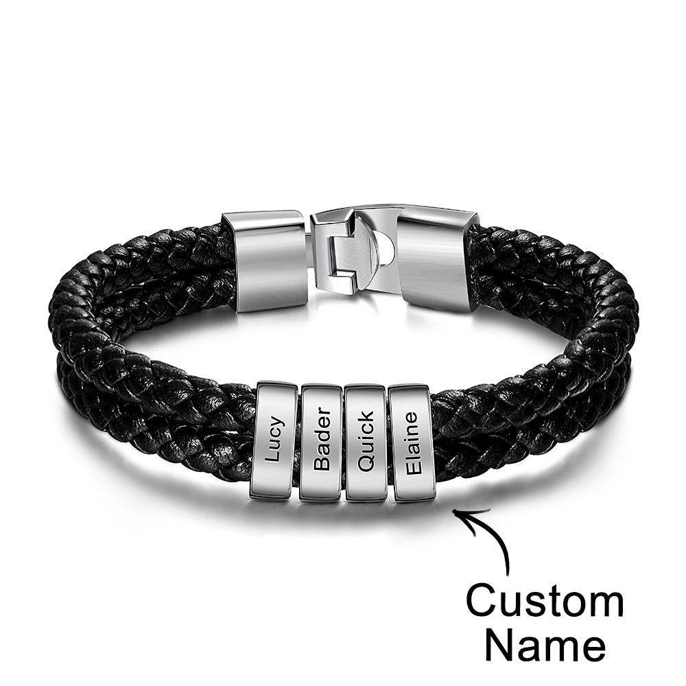 Bracelet Prénom Personnalisé Cuir Tressé Cadeaux Personnalisés Homme - votrecollierprenomfr