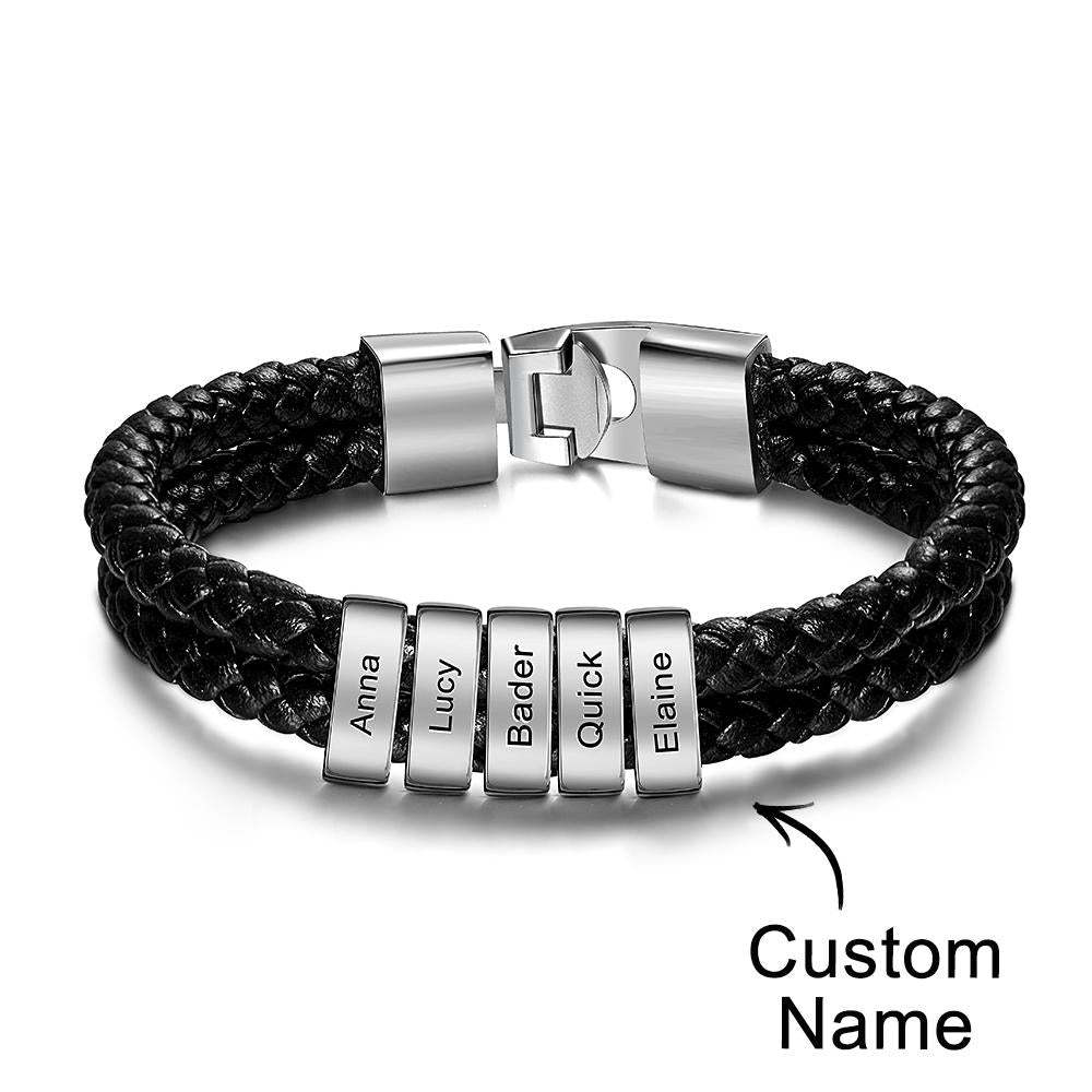 Bracelet Prénom Personnalisé Cuir Tressé Cadeaux Personnalisés Homme - votrecollierprenomfr