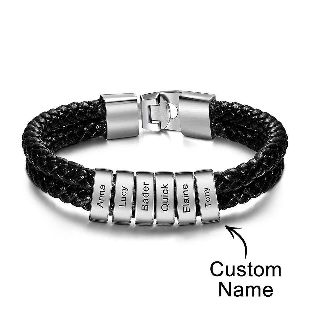 Bracelet Prénom Personnalisé Cuir Tressé Cadeaux Personnalisés Homme - votrecollierprenomfr