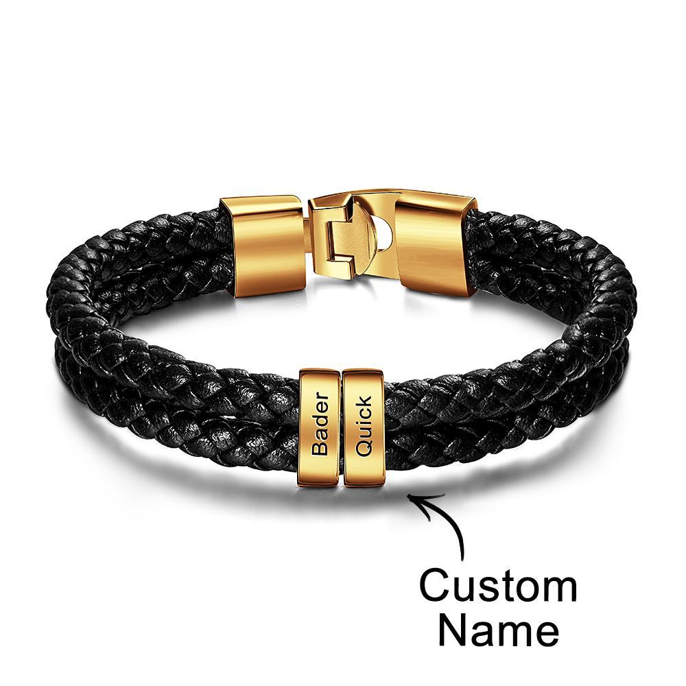 Bracelet Prénom Personnalisé Cuir Tressé Cadeaux Personnalisés Homme - votrecollierprenomfr