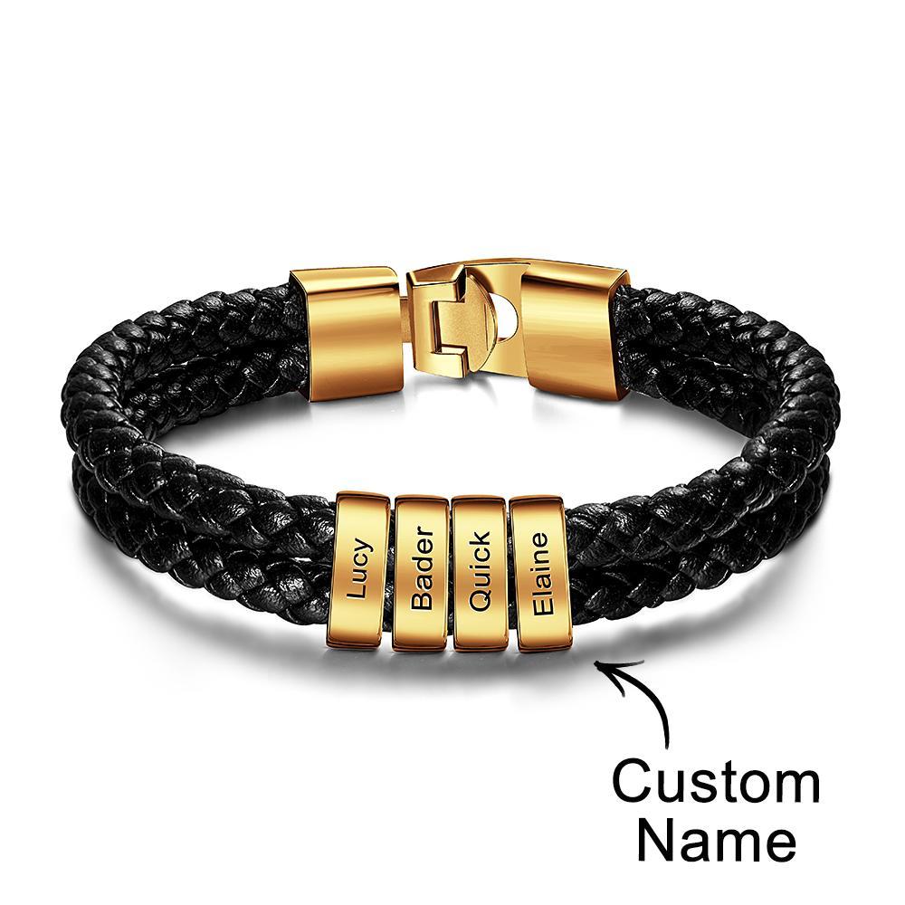 Bracelet Prénom Personnalisé Cuir Tressé Cadeaux Personnalisés Homme - votrecollierprenomfr