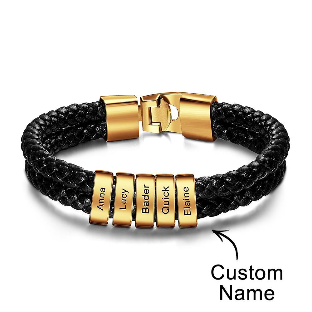 Bracelet Prénom Personnalisé Cuir Tressé Cadeaux Personnalisés Homme - votrecollierprenomfr