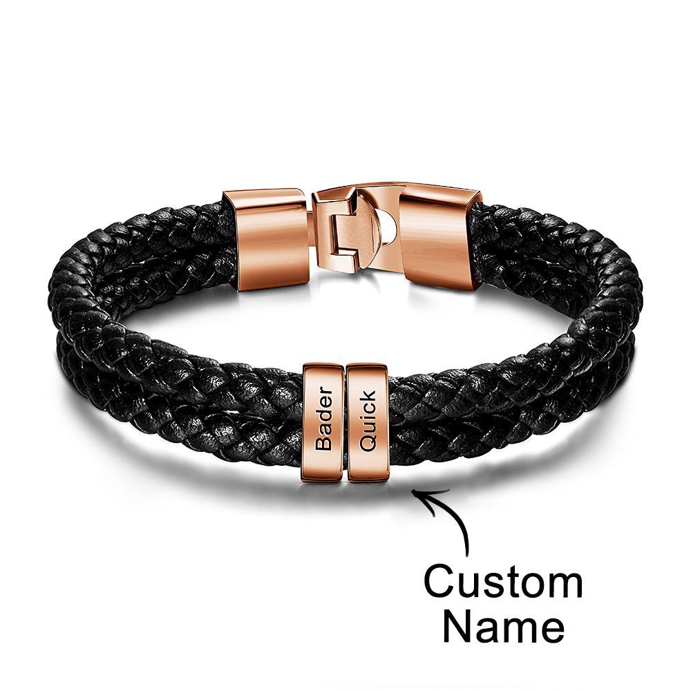 Bracelet Prénom Personnalisé Cuir Tressé Cadeaux Personnalisés Homme - votrecollierprenomfr