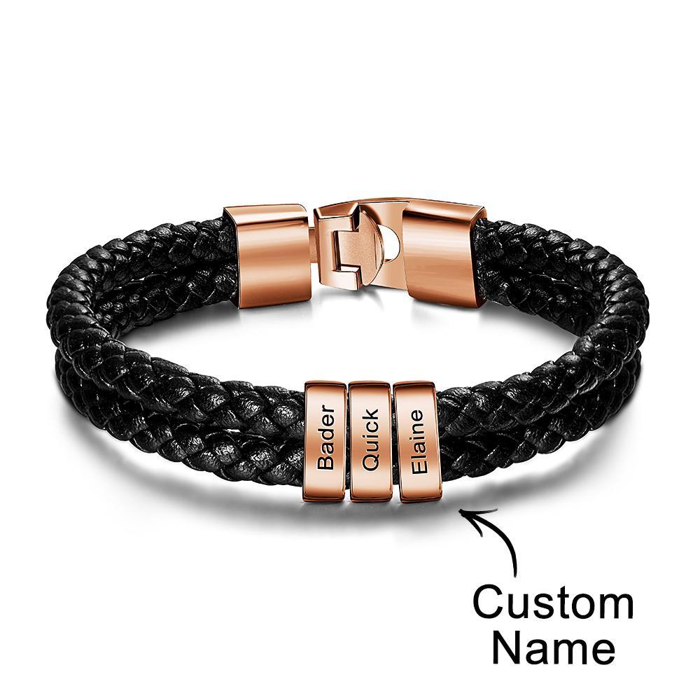 Bracelet Prénom Personnalisé Cuir Tressé Cadeaux Personnalisés Homme - votrecollierprenomfr