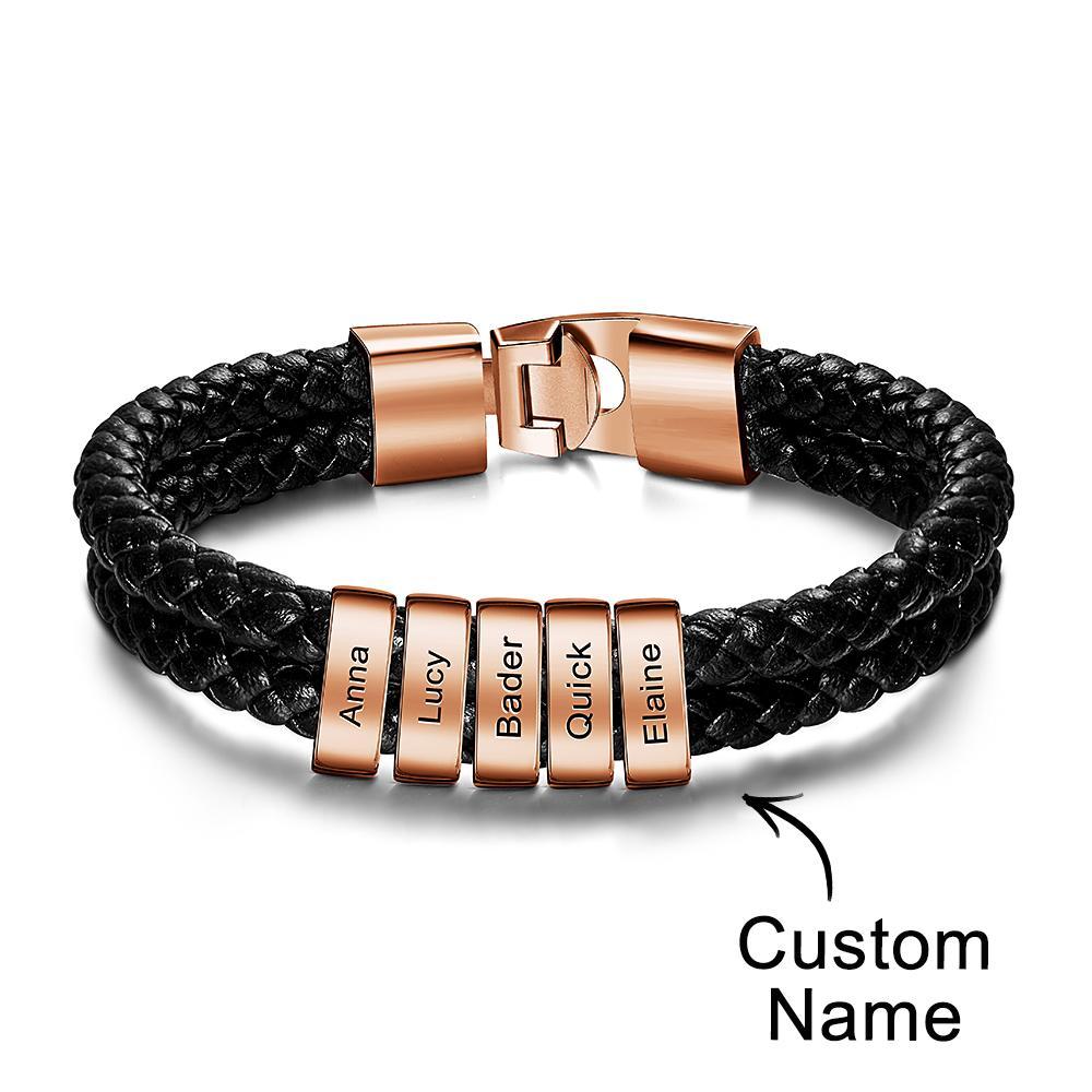Bracelet Prénom Personnalisé Cuir Tressé Cadeaux Personnalisés Homme - votrecollierprenomfr