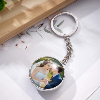 Porte-clés Photo Personnalisé Cabochon En Verre Double Face Cadeaux Familiaux - votrecollierprenomfr