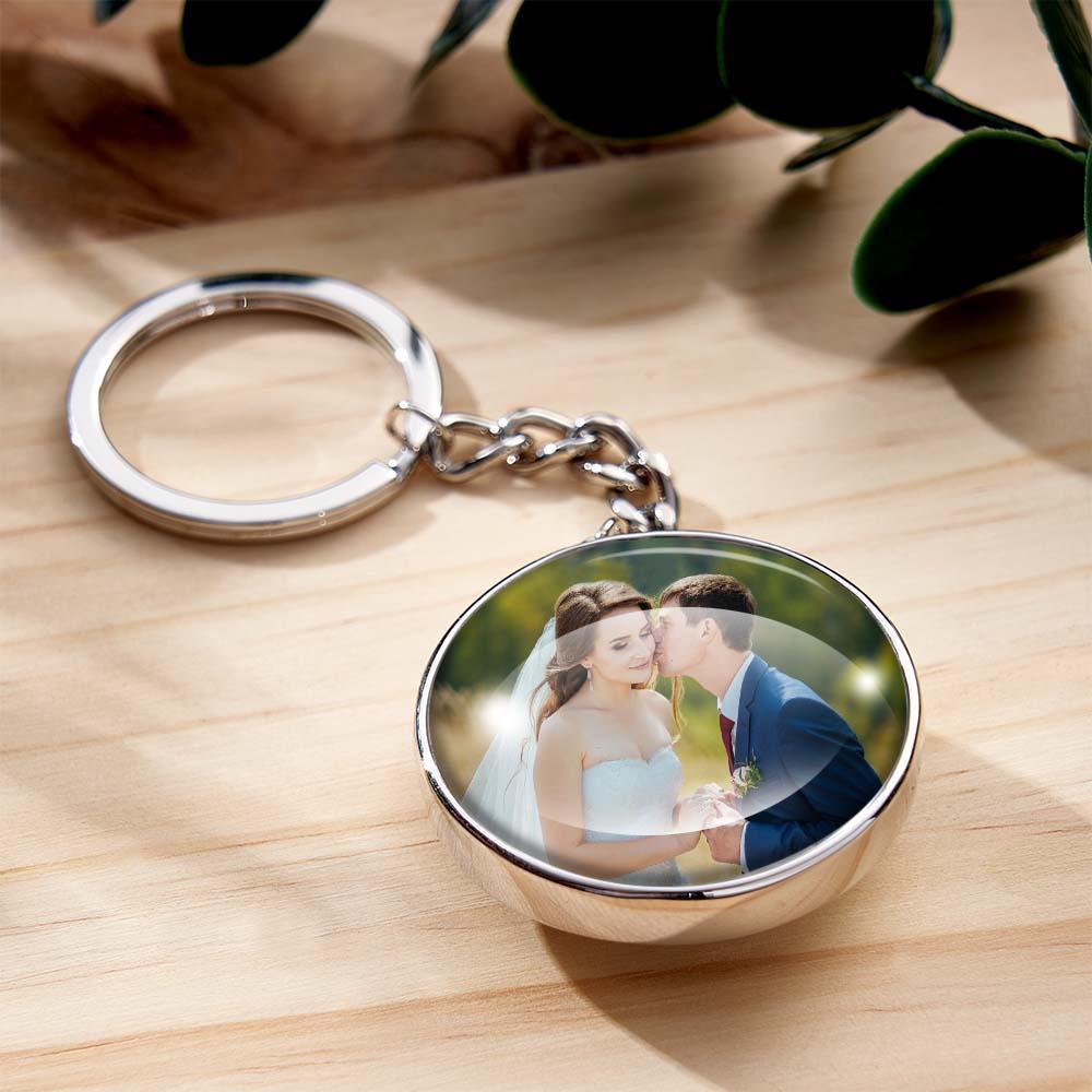 Porte-clés Photo Personnalisé Cabochon En Verre Double Face Cadeaux Familiaux - votrecollierprenomfr