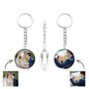 Porte-clés Photo Personnalisé Cabochon En Verre Double Face Cadeaux Familiaux - votrecollierprenomfr