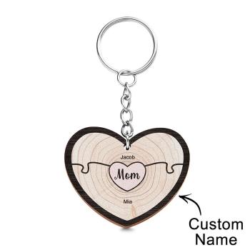 Porte-clés Gravé Personnalisé Coeur En Bois Cadeaux De Puzzle Créatifs Pour Grand-mère - votrecollierprenomfr