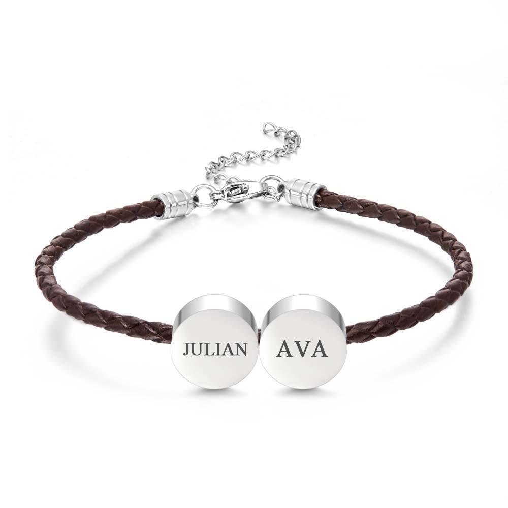 Bracelet En Cuir Gravé Personnalisé Initiales Personnalisées Date Bracelet Vintage Pour Homme - votrecollierprenomfr