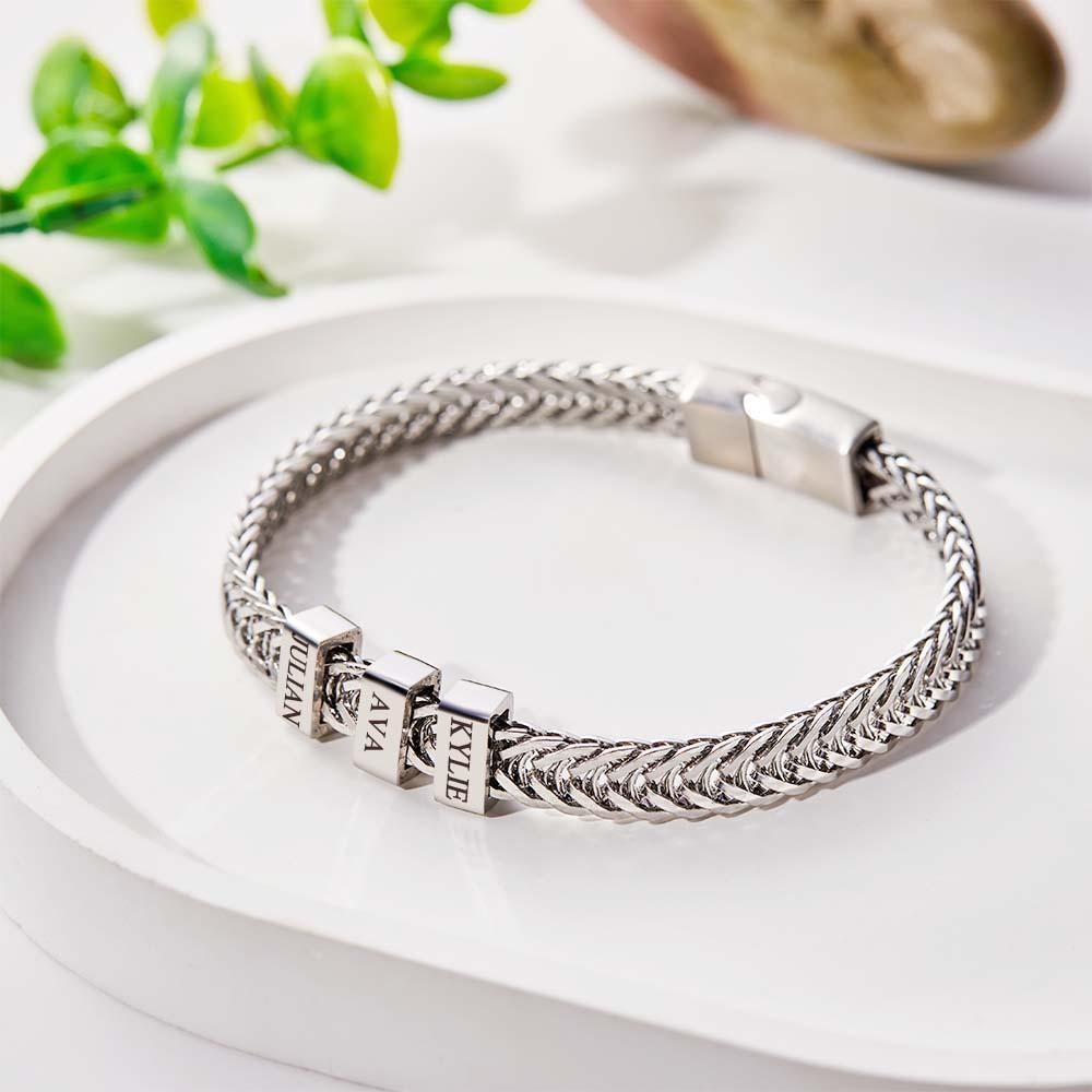 Bracelet De Perles Pour Homme Gravé Personnalisé Éléments Personnalisés Bracelet Large Cadeau De Fête Des Pères - votrecollierprenomfr