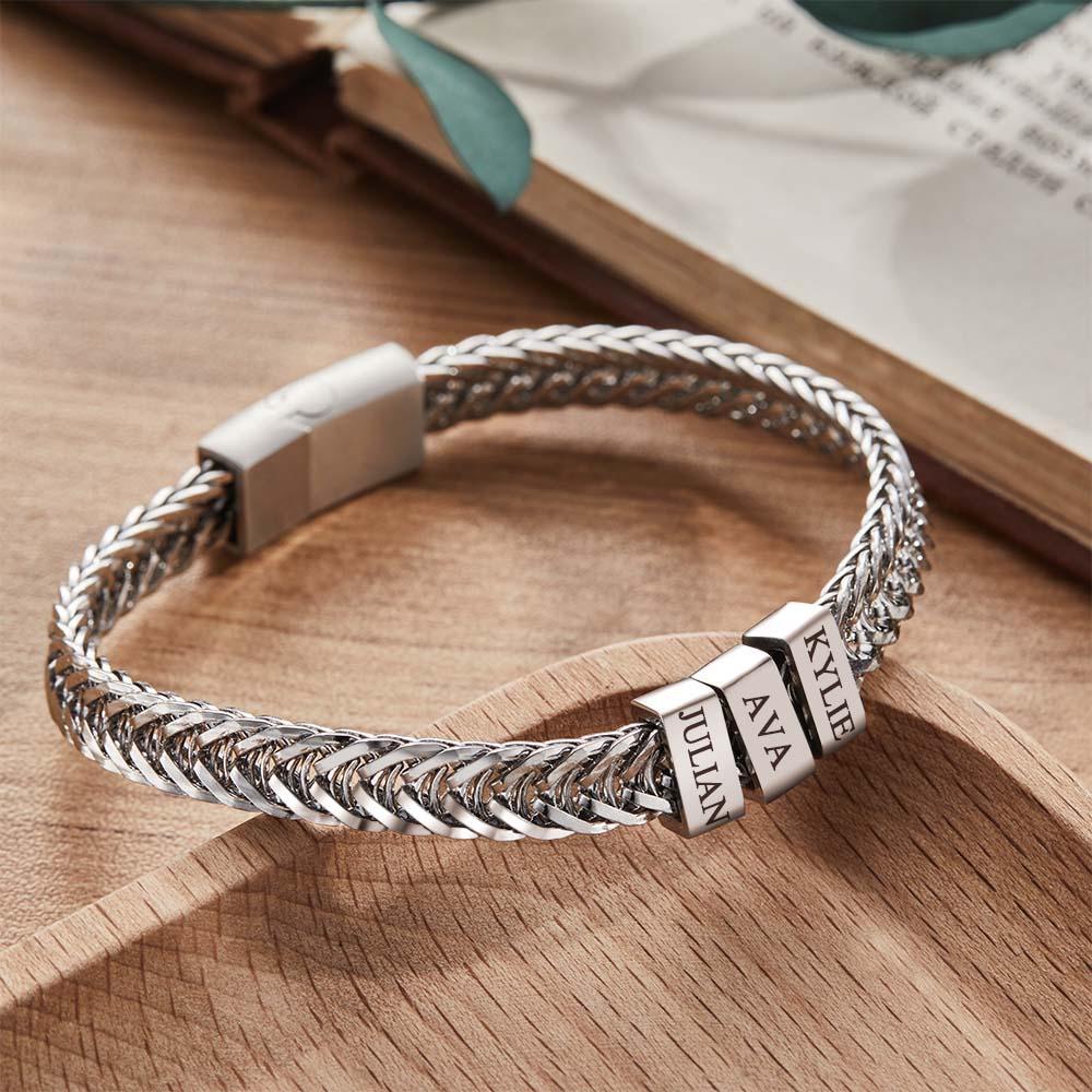 Bracelet De Perles Pour Homme Gravé Personnalisé Éléments Personnalisés Bracelet Large Cadeau De Fête Des Pères - votrecollierprenomfr