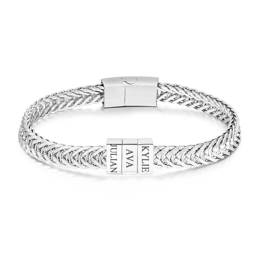 Bracelet De Perles Pour Homme Gravé Personnalisé Éléments Personnalisés Bracelet Large Cadeau De Fête Des Pères - votrecollierprenomfr