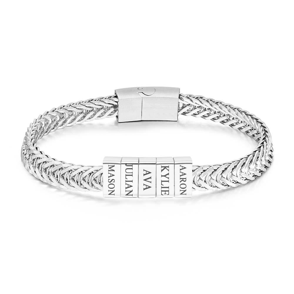 Bracelet De Perles Pour Homme Gravé Personnalisé Éléments Personnalisés Bracelet Large Cadeau De Fête Des Pères - votrecollierprenomfr