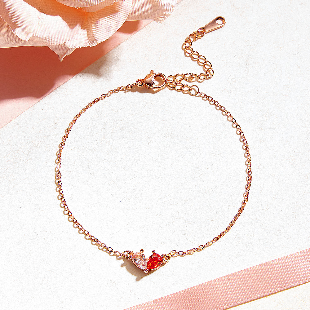 Bracelet Cœur Personnalisé Avec Pierres De Naissance Pour Couple - Bracelet Ajustable Avec Deux Pierres De Naissance Assorties - votrecollierprenomfr