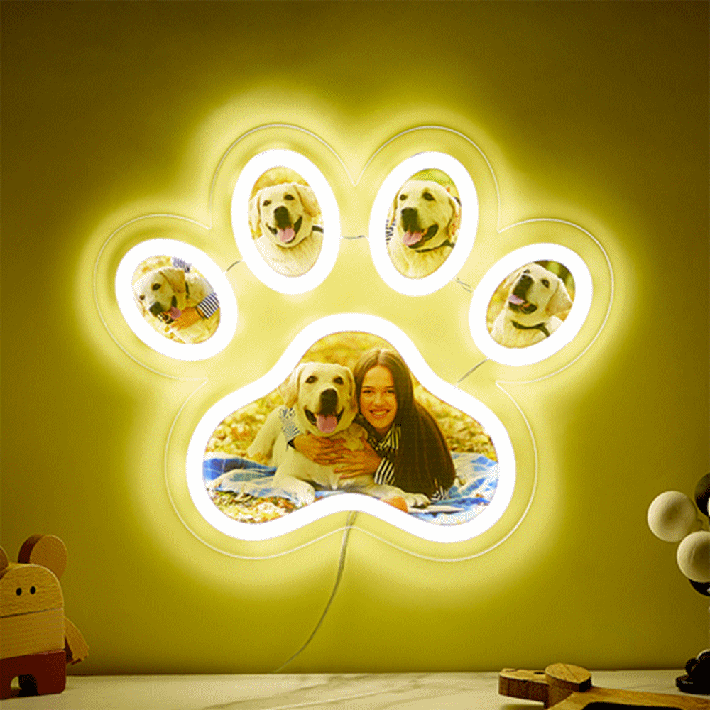 Lampe Néon Avec Photo Personnalisée En Forme De Patte D'animal De Compagnie, Veilleuse Commémorative Personnalisée À Luminosité Réglable, Cadeaux Pour Elle - votrecollierprenomfr